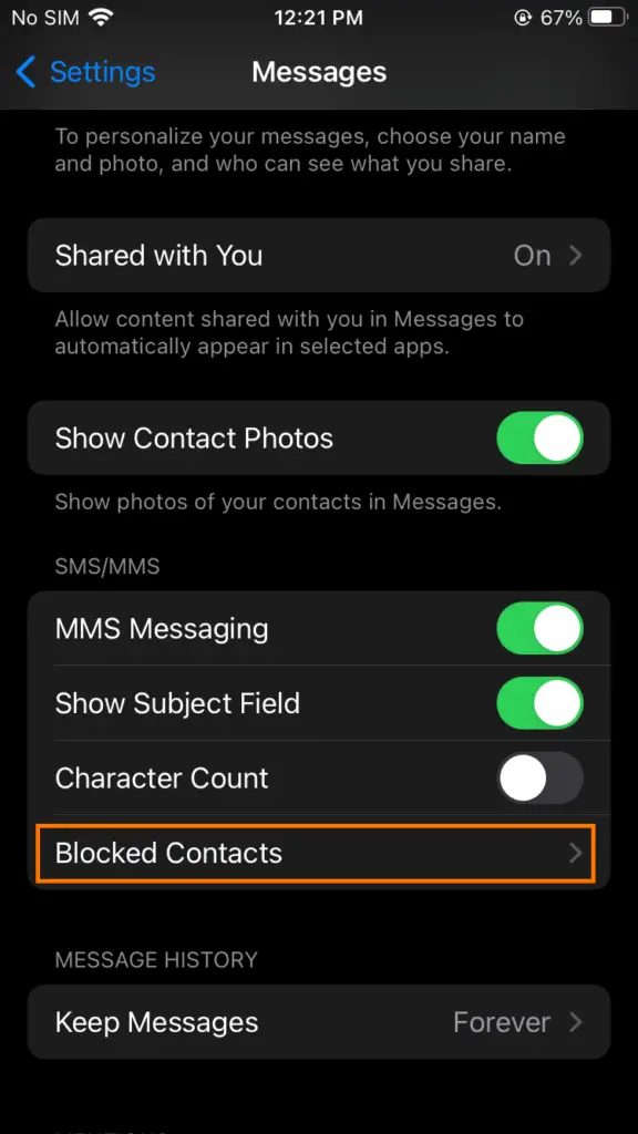 Manage Blocked Contacts 1