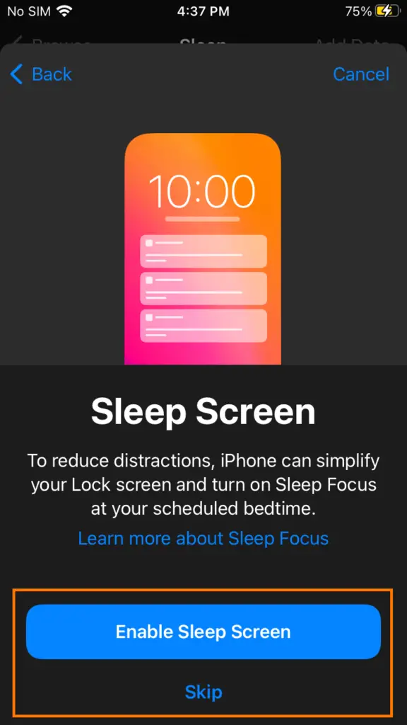 iPhone Enable “Sleep Mode” 8
