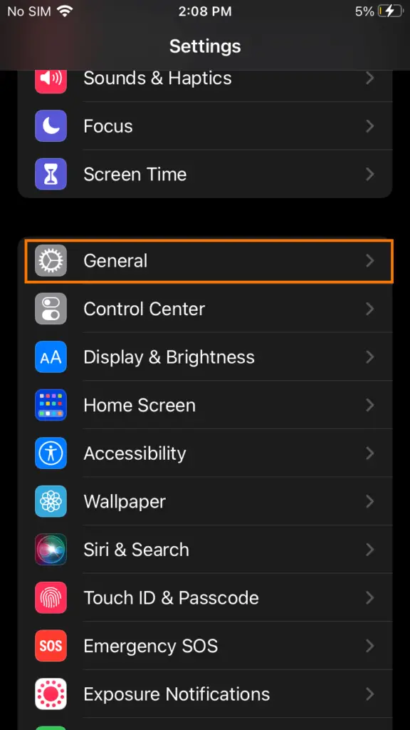 General settings iphone