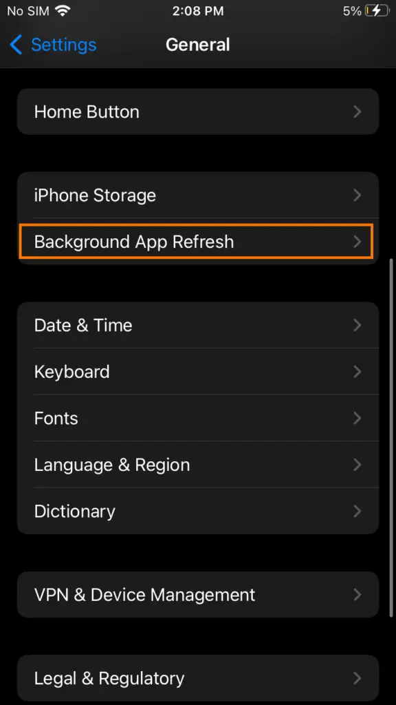 background app refresh settings iphone