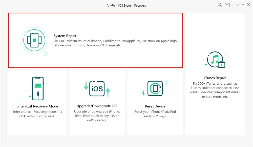 Launch the AnyFix application and click System Repair