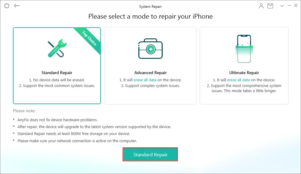 Anyfix standard repair