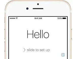 iPhone welcome screen displaying Hello