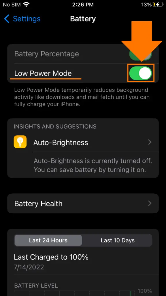 low power mode in battery settings